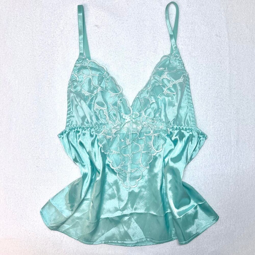 vintage y2k inspired satin lace v-neck camisole mint green